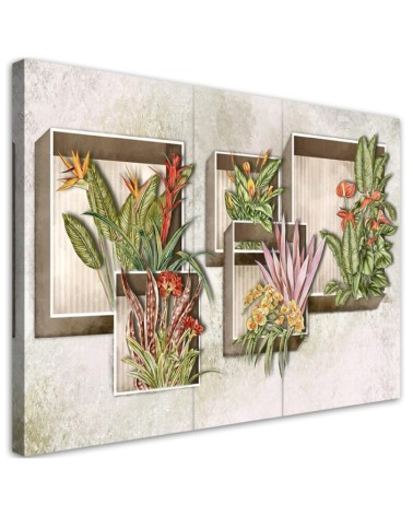 Modernes Wandbild - Quadratkisten Regale mit Blumen | Feeby
