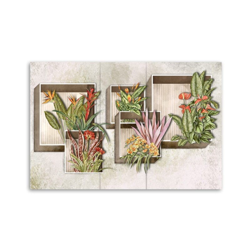 Modernes Wandbild - Quadratkisten Regale mit Blumen | Feeby