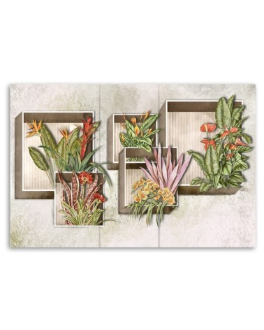 Modernes Wandbild - Quadratkisten Regale mit Blumen | Feeby