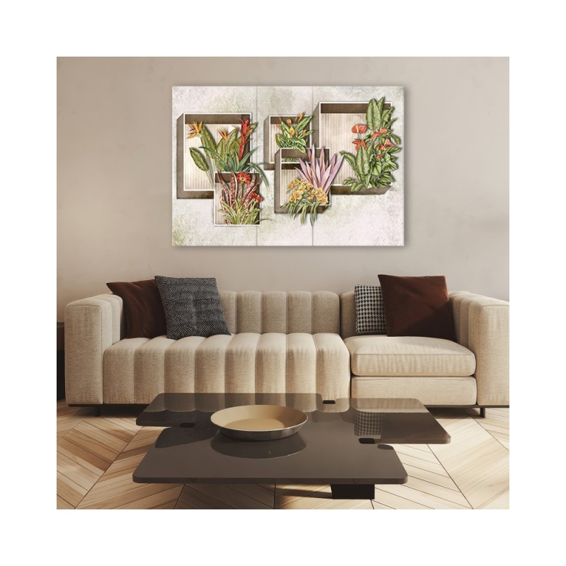 Modernes Wandbild - Quadratkisten Regale mit Blumen | Feeby