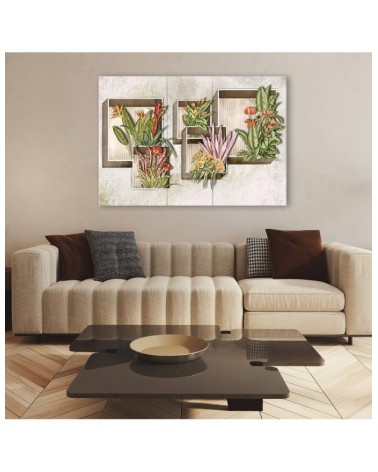 Modernes Wandbild - Quadratkisten Regale mit Blumen | Feeby
