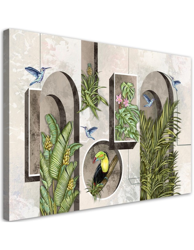 Bild - Formen in der Wand mit Pflanzen und Vögeln | Feeby