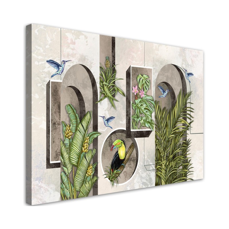 Bild - Formen in der Wand mit Pflanzen und Vögeln | Feeby