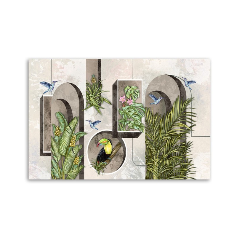 Bild - Formen in der Wand mit Pflanzen und Vögeln | Feeby