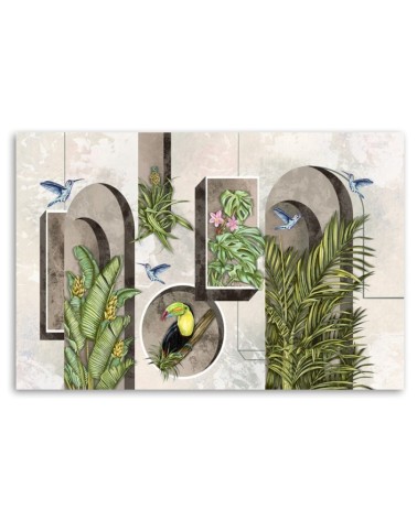 Bild - Formen in der Wand mit Pflanzen und Vögeln | Feeby