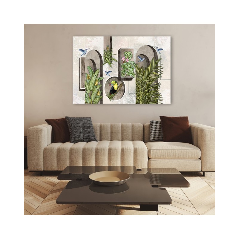 Bild - Formen in der Wand mit Pflanzen und Vögeln | Feeby