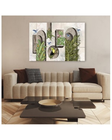 Bild - Formen in der Wand mit Pflanzen und Vögeln | Feeby