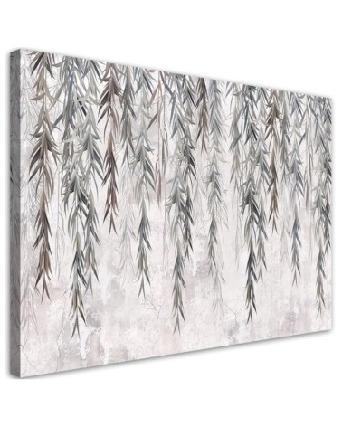 Fashionable wall art painting - Tropical plants in grey on concrete | FEEBY