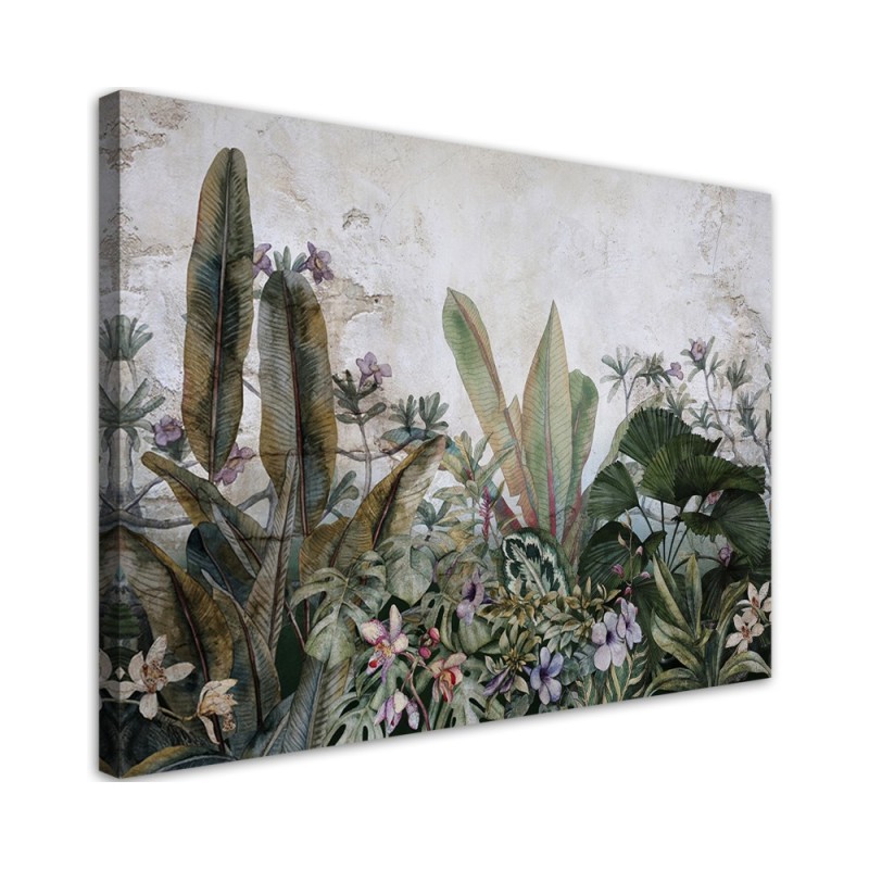 Leinwandbild - Exotische Blätter auf Beton | Feeby