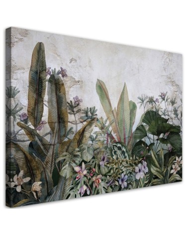 Leinwandbild - Exotische Blätter auf Beton | Feeby