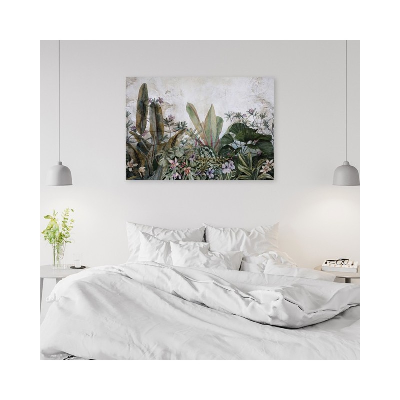 Leinwandbild - Exotische Blätter auf Beton | Feeby