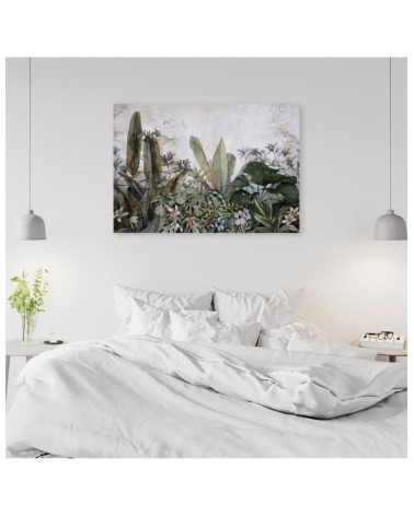 Leinwandbild - Exotische Blätter auf Beton | Feeby