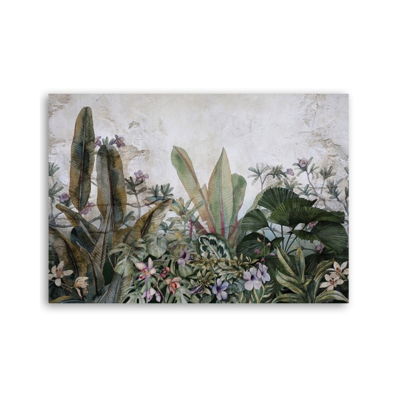 Leinwandbild - Exotische Blätter auf Beton | Feeby