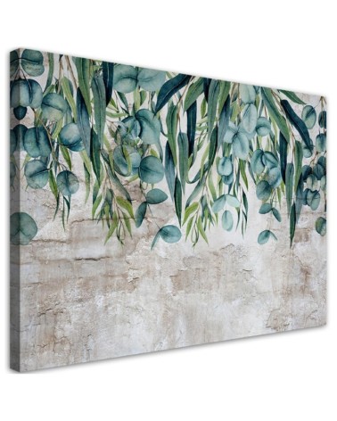 Wall art painting - Tropical green leaves on concrete background | FEEBY