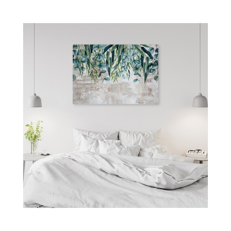 Bild auf Leinwand - Grüne Hängende Blätter Beton | Feeby