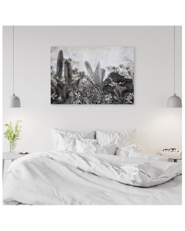 Wandbild für Wohnzimmer - Dschungel Blätter Beton Grau | Feeby