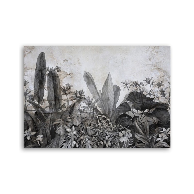 Wandbild für Wohnzimmer - Dschungel Blätter Beton Grau | Feeby
