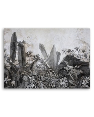 Wandbild für Wohnzimmer - Dschungel Blätter Beton Grau | Feeby