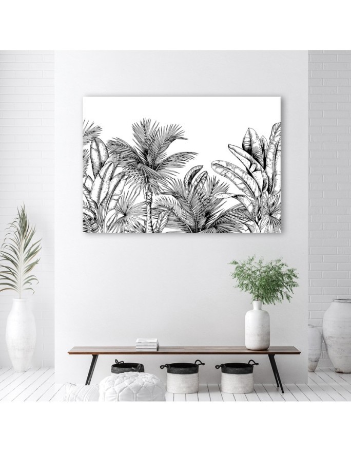 Bedroom wall painting - Black and white leaves | FEEBY