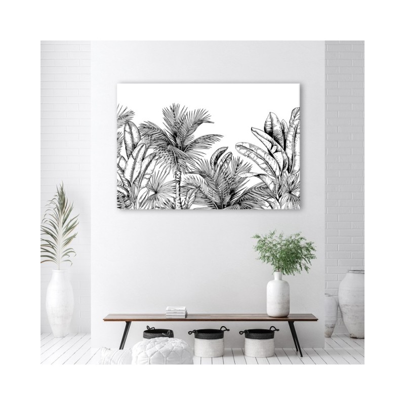 Leinwandbild modern - Palmen Blätter Grau Pflanzen | Feeby