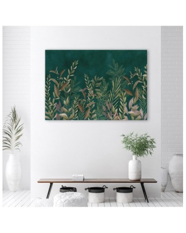 Leinwandbild - Blätter auf einem grünen Hintergrund | Feeby