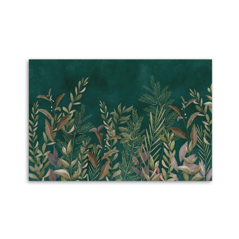 Leinwandbild - Blätter auf einem grünen Hintergrund | Feeby