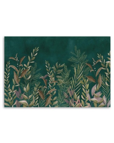 Leinwandbild - Blätter auf einem grünen Hintergrund | Feeby