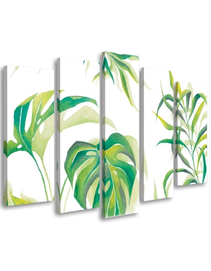 Obraz pięcioczęściowy do sypialni - Liście Monstera | FEEBY