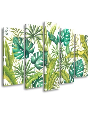 Modern five-part painting - Monstera leaves | FEEBY
