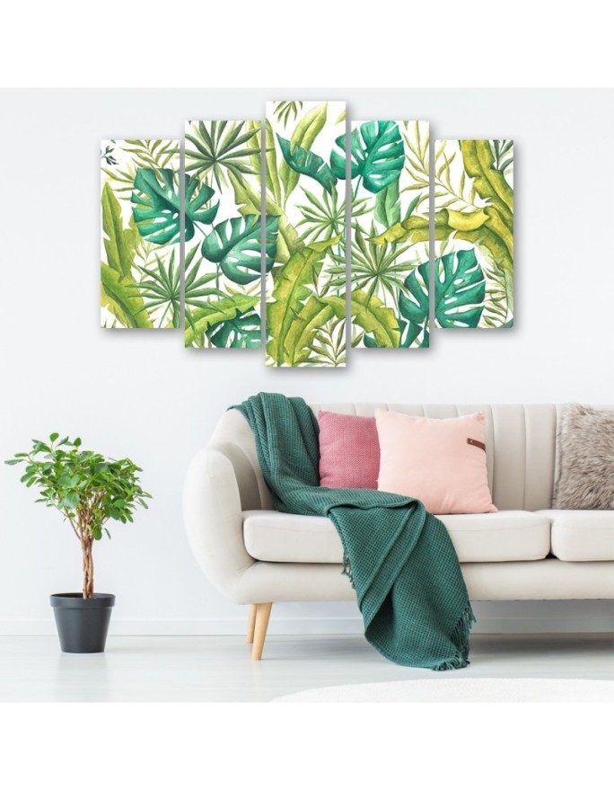 Nowoczesny obraz pięcioczęściowy - Liście Monstera | FEEBY