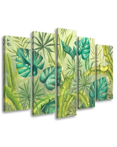 Five-part painting for bedroom - Monstera leaves | FEEBY