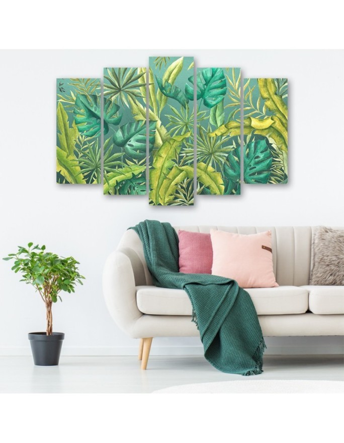 Modny obraz pięcioczęściowy - Liście Monstera | FEEBY