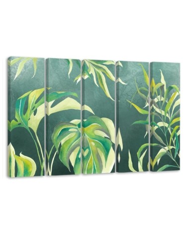 Modern five-panel Canvas painting - Monstera leaves | FEEBY