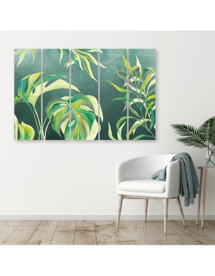 Nowoczesny obraz pięcioczęściowy - Liście Monstera | FEEBY