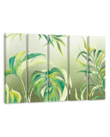 Five-piece canvas print for living room - Monstera leaves | FEEBY
