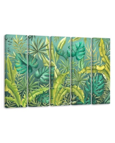Five-piece canvas painting - Monstera leaves | FEEBY