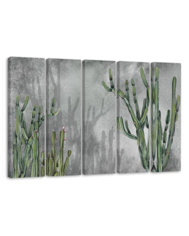 Five-piece canvas painting - Large desert cactus | FEEBY