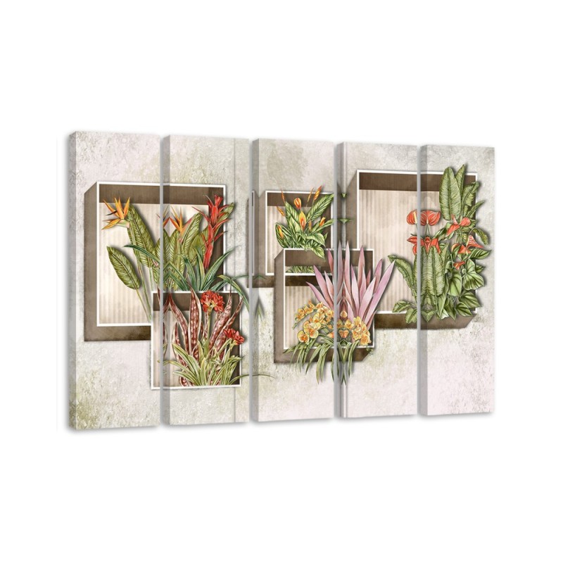 Leinwandbild - Quadratkisten Regale mit Blumen | Feeby