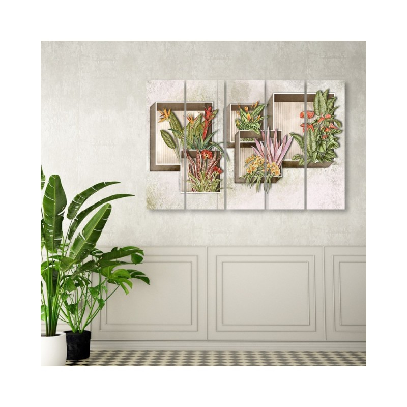 Leinwandbild - Quadratkisten Regale mit Blumen | Feeby