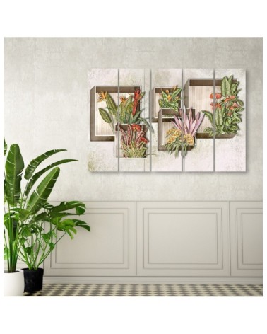 Leinwandbild - Quadratkisten Regale mit Blumen | Feeby