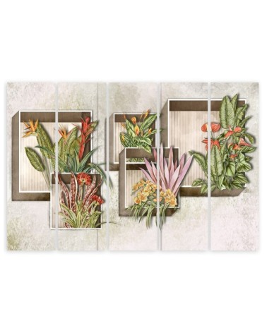 Leinwandbild - Quadratkisten Regale mit Blumen | Feeby