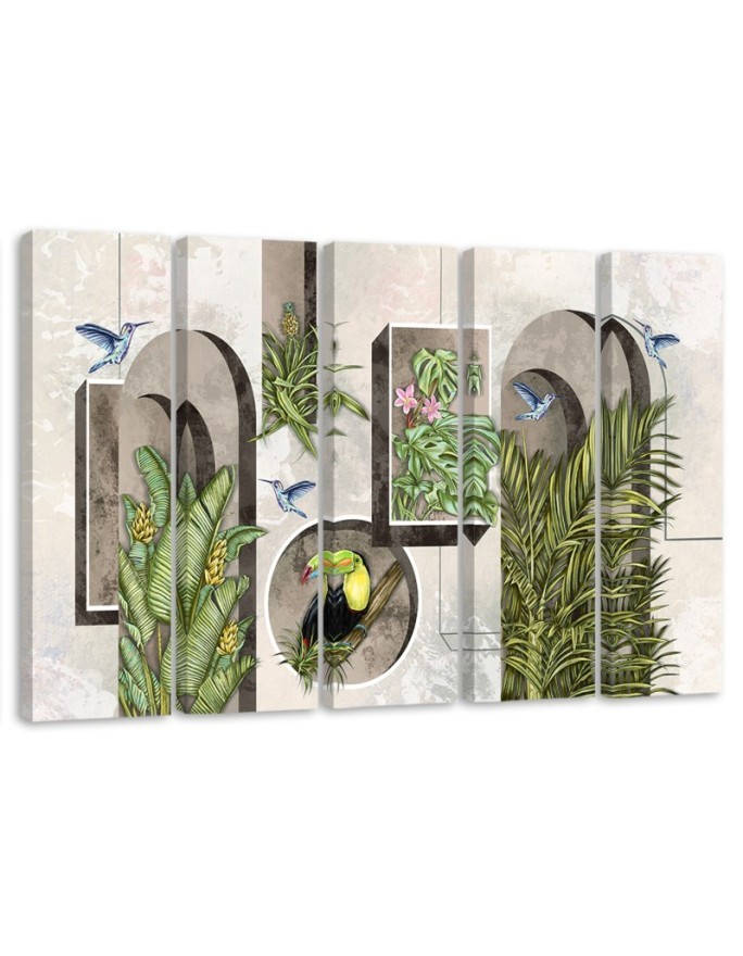 Bild - Formen in der Wand mit Pflanzen und Vögeln | Feeby