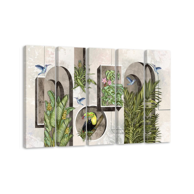 Bild - Formen in der Wand mit Pflanzen und Vögeln | Feeby