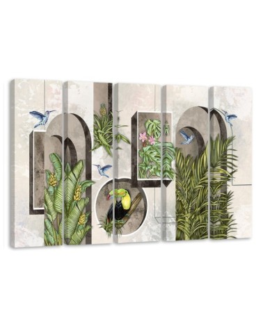 Wall art painting - Shapes in a wall with plants and birds toucan hummingbird | FEEBY
