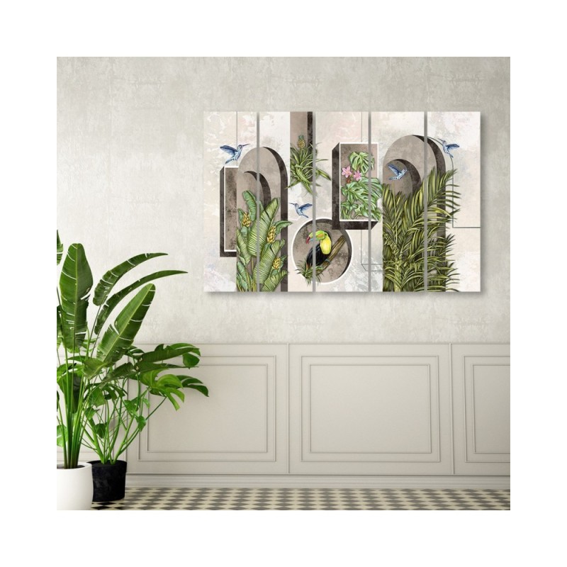 Bild - Formen in der Wand mit Pflanzen und Vögeln | Feeby