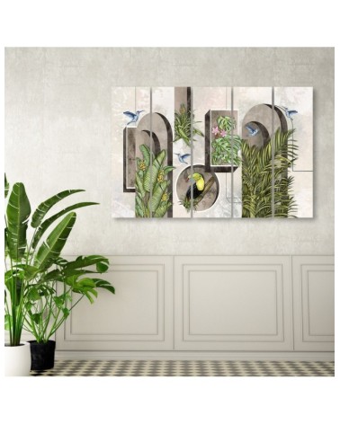 Bild - Formen in der Wand mit Pflanzen und Vögeln | Feeby