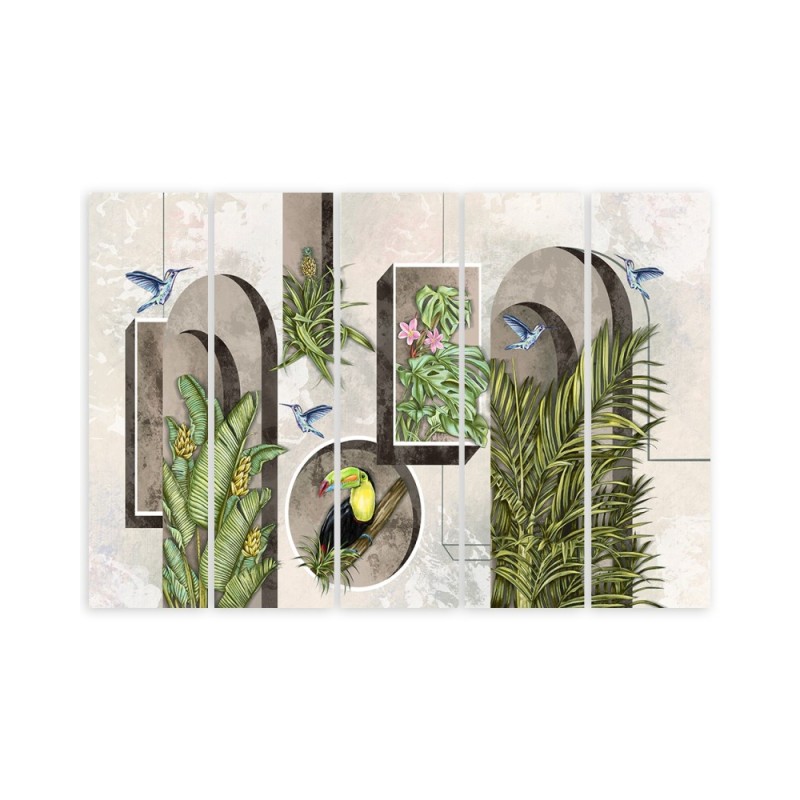 Bild - Formen in der Wand mit Pflanzen und Vögeln | Feeby