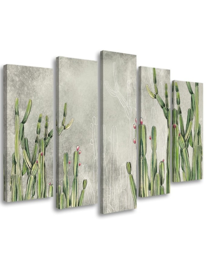 Five-part wall painting - Large desert cactus | FEEBY