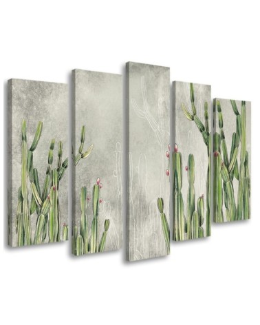 Five-part wall painting - Large desert cactus | FEEBY