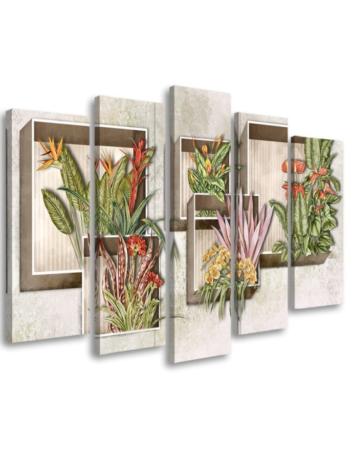 Leinwandbild - Quadratkisten Regale mit Blumen | Feeby